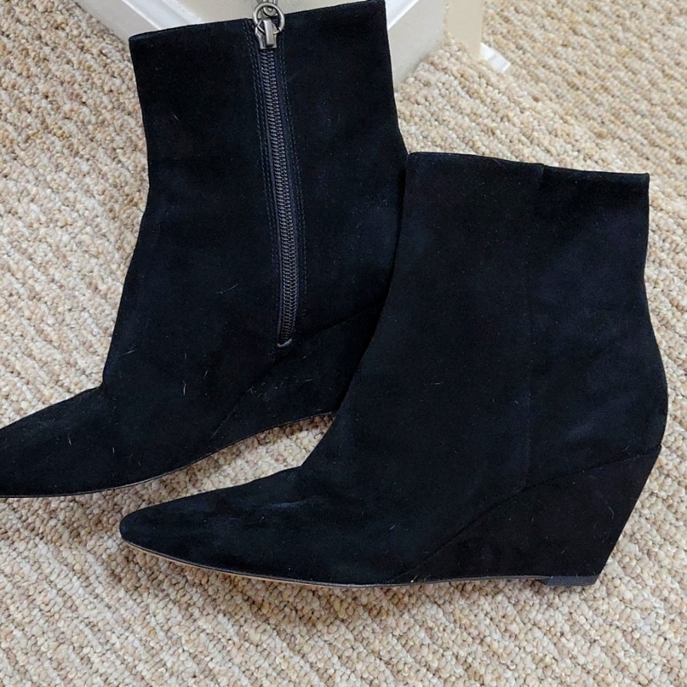 Black suede wedge booties